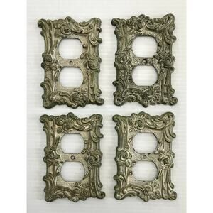 Vintage Brass Outlet Plate Covers Set Of 4 Victorian Floral 1960s AT&HC 60D